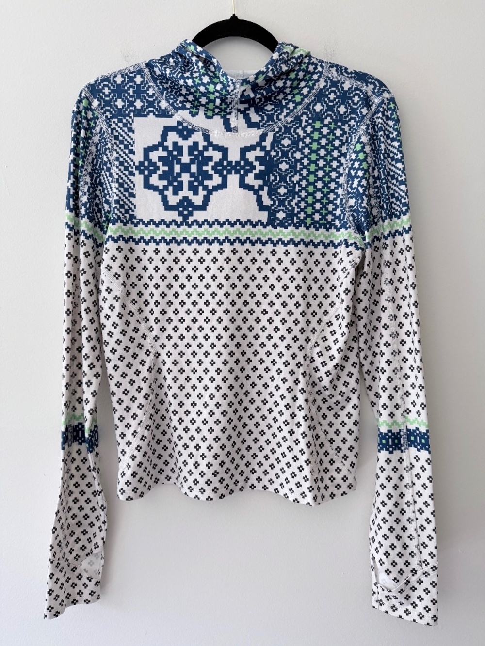 Free People Movement Base Layer Digital 'Fairisle' Print Hooded Thumb Holes Warm